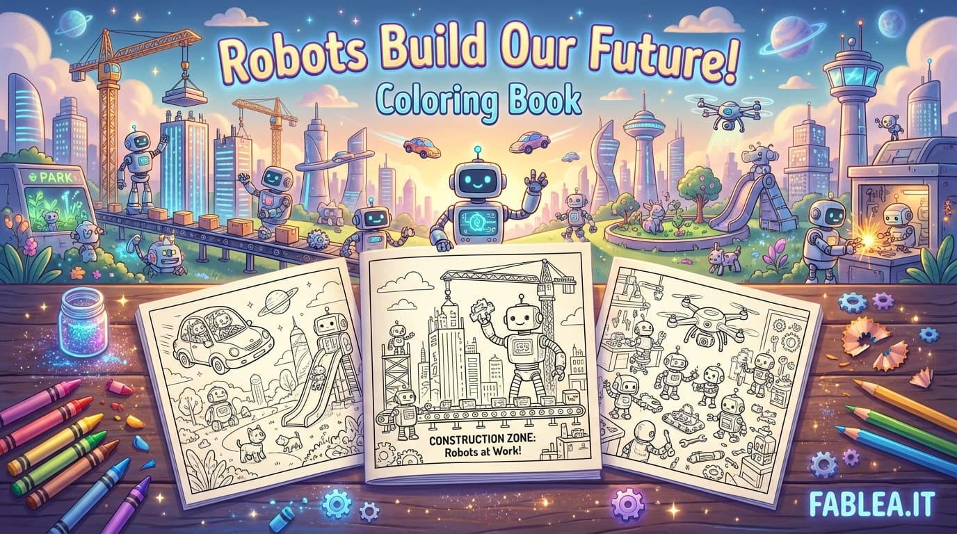 Libro da Colorare dei Robot Costruttori di Città per Bambini